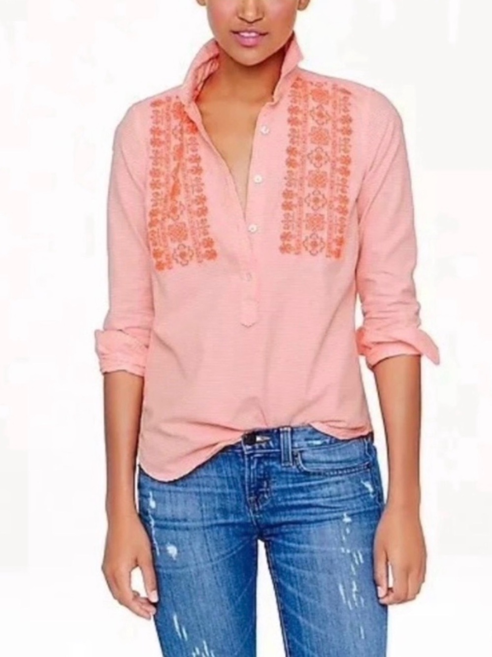J. Crew Embroidered Popover Blouse